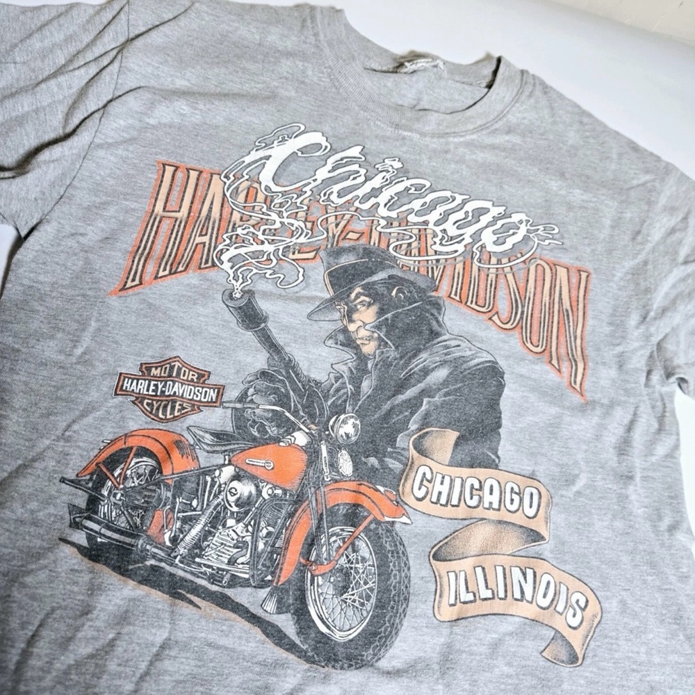 Vintage  Harley Davidson Tribal Gangster T-Shirt Gun Chicago Illinois Chopper S
